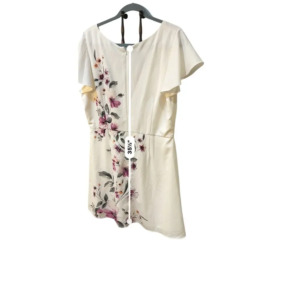 White House Black Market Dress Flower accents Flutter Sleeves Size 16Plus Size.
